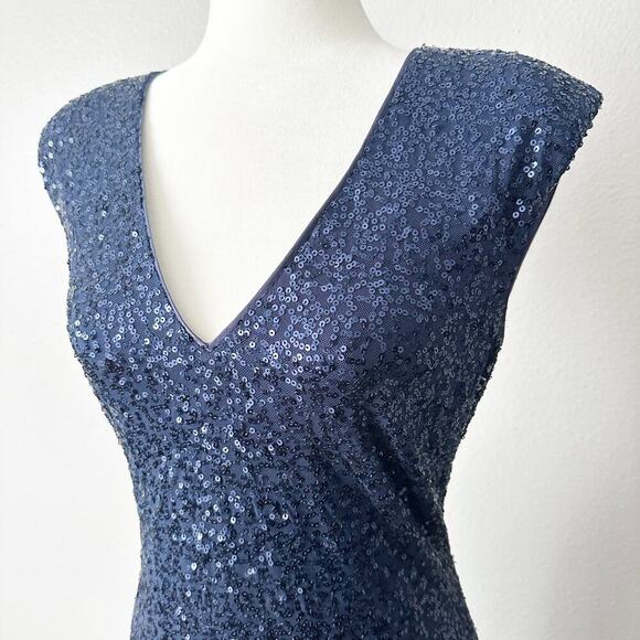 Eliza J. Navy Blue Sequin V Neck Fitted Sheath Midi Dress Women’s Size 10 NEW - Picture 3 of 13